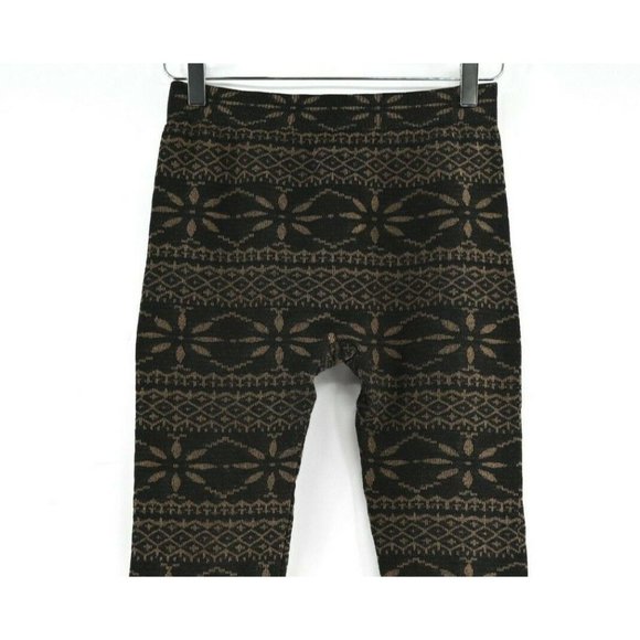 SHOSHO Womens Black Tan Geometric Snowflake Print Knit Pull On Leggings Size S/M - Picture 3 of 7